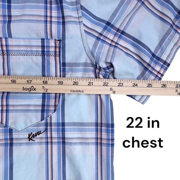 KAVU Mens Large Blue Plaid Short Sleeve Button‎ Up Outdoor Casual Shirt - Picture 15 of 16